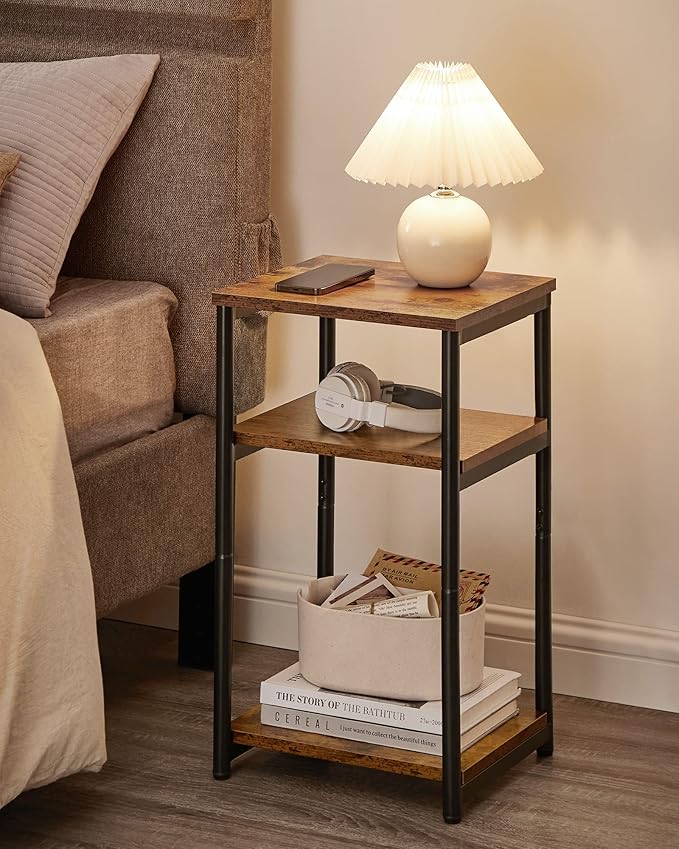 VASAGLE Side Table, Small End Table, Tall Nightstand, Steel Frame | - Image 4