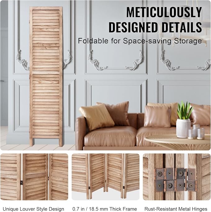 VEVOR Wood Room Divider, 4 Panel Wood Folding Privacy Screen, 66.9 Inches Tall - Image 5