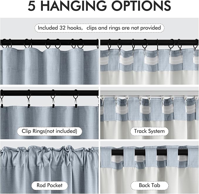 MIULEE 100% Blackout Back Tab Pleat Linen Curtains 50" Wx72 L, Chambray Blue | - Image 6
