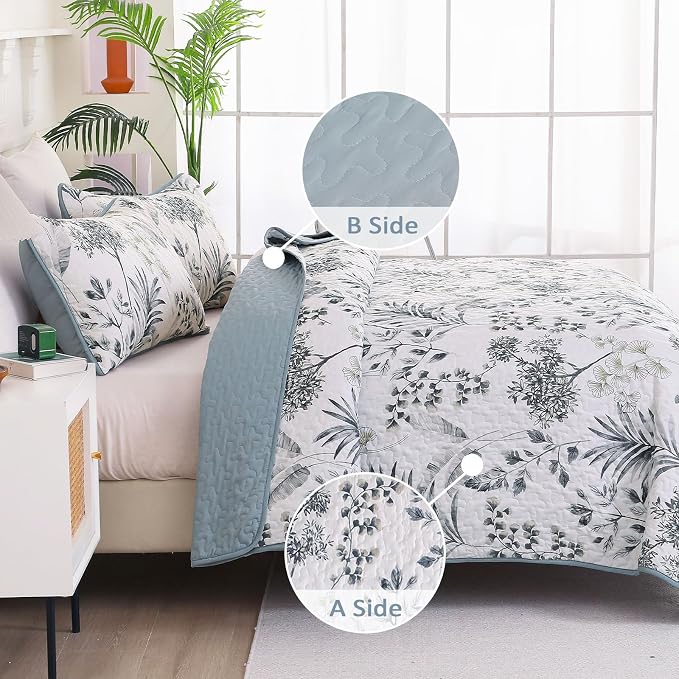 Anibedding Floral Queen Quilt Set, 3 Pieces Botanical Parrten Bedspread | Soft - Image 6