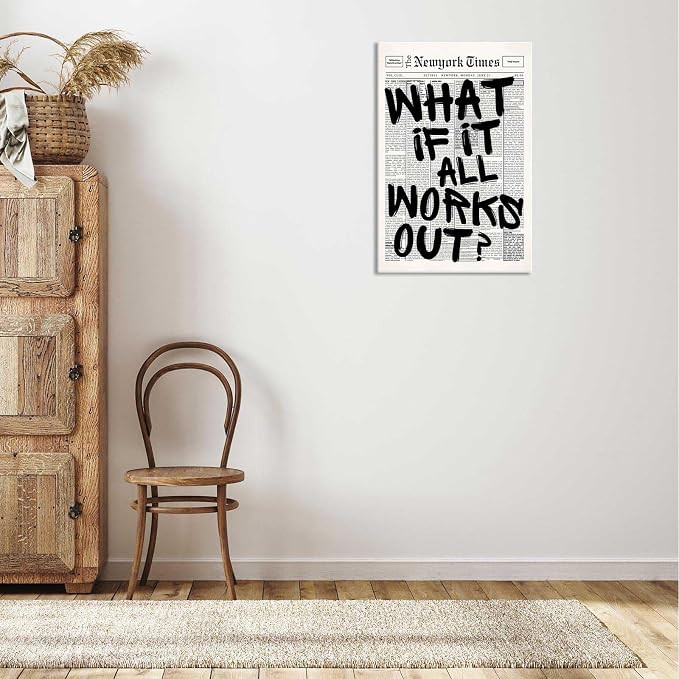Drimiler Retro Black And White Newspaper Poster What If It All Works Out Canvas - Image 5