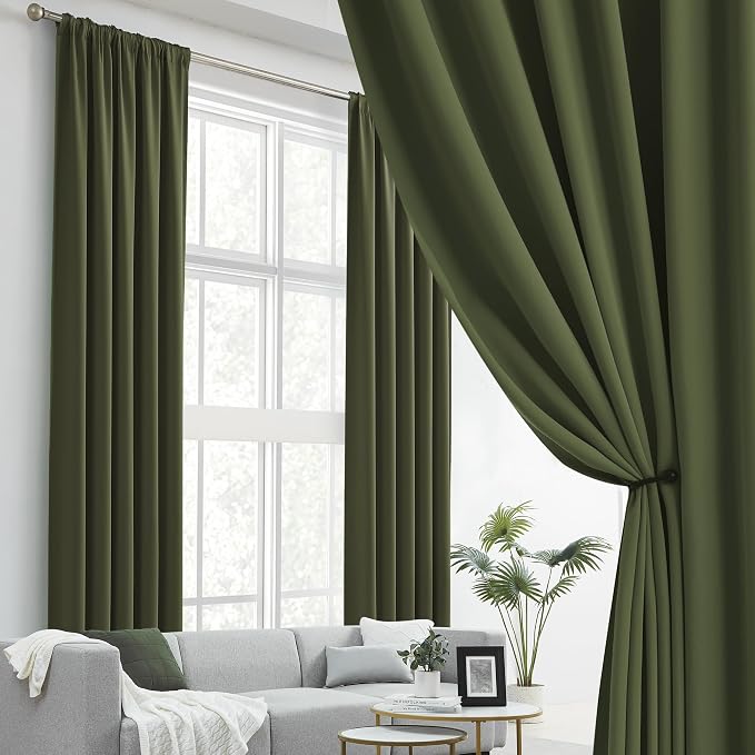 Olive Dark Green Curtains 92 Length 2 Panels, 52 by 92 Inches Long - Image 2