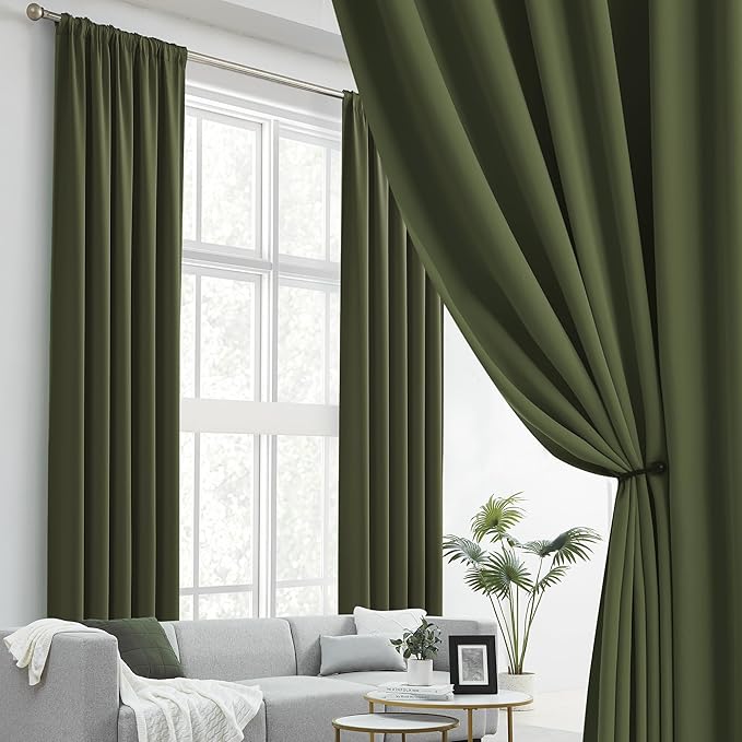Olive Dark Green Curtains 90 Length 2 Panels, 52 by 90 Inches Long - Image 2