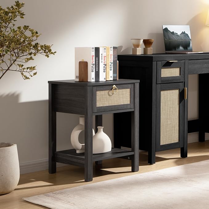 SICOTAS Rattan Nightstand with Storage Shelf, Boho Bedside Table End Table | - Image 7