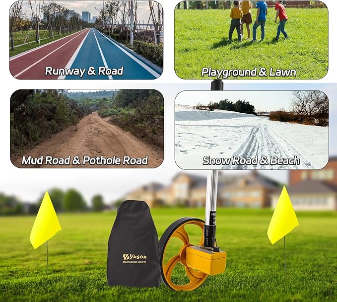 YS YUSON 6 Inch Measuring Wheel in Feet with Canvas Bag - Telescopic Folding Distance Roller Up to 10,000Ft, ±0.3% High Accuracy, Mechanical One-Key Reset for Construction, Landscaping & Surveying