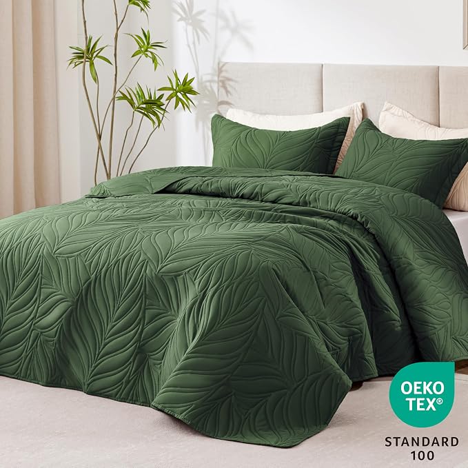 EXQ Home Quilt Set King Size Olive Green 3 Piece, Lightweight Soft Coverlet - Image 2