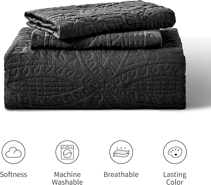 Love's cabin King Size Quilt Set Black Bedspreads - Image 7