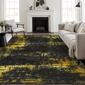 6x9 Area Rug Living Room: Modern Washable Soft Carpet Black Gold | by FXRHLP