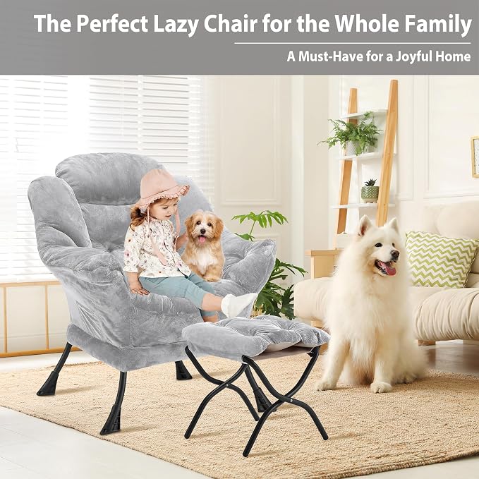 Youtanic Lazy Chair with Folding Ottoman, Accent Chair Plush Upholstered with - Image 4