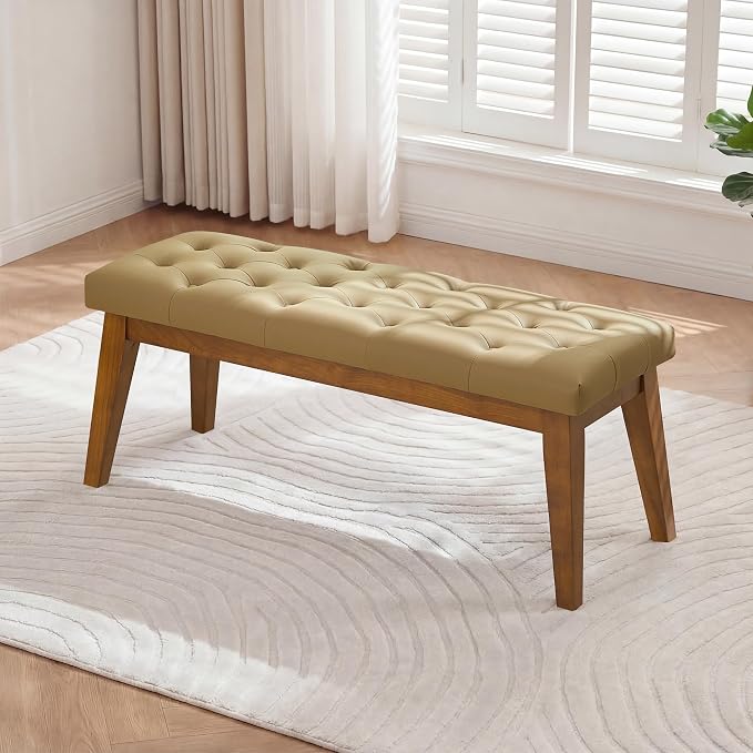 43.5" Upholstered Bedroom Bench, Faux Leather Entryway Bench by CACFTII