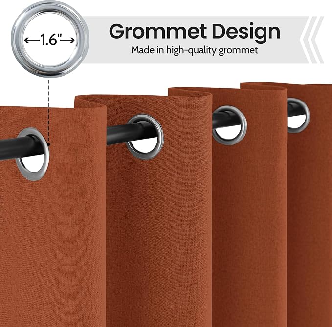 COSVIYA 100% Blackout Burnt Orange Linen Curtains & Drapes 90 Inch Length | - Image 4