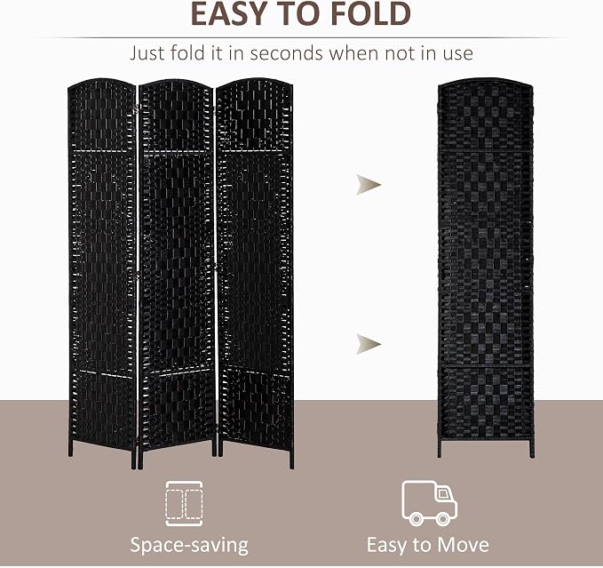 HOMCOM Room Divider 3-Panel, 6FT-Tall Folding Privacy Screen, Hand-Woven Design - Image 3