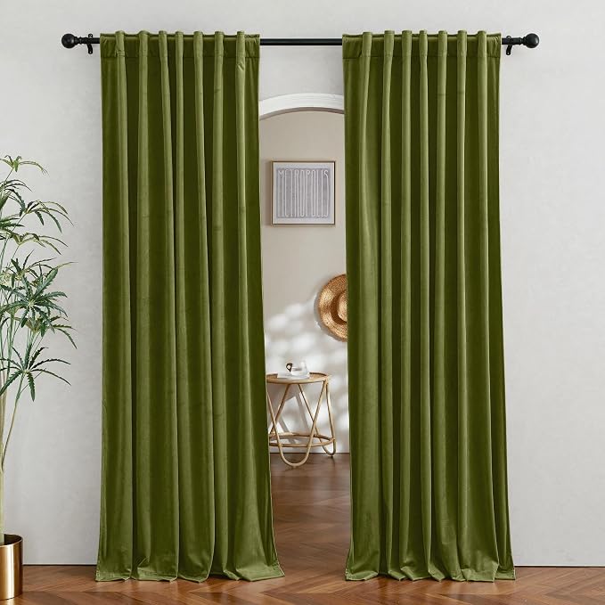 RYB HOME Green Velvet Curtains for Bedroom by RYBHOME