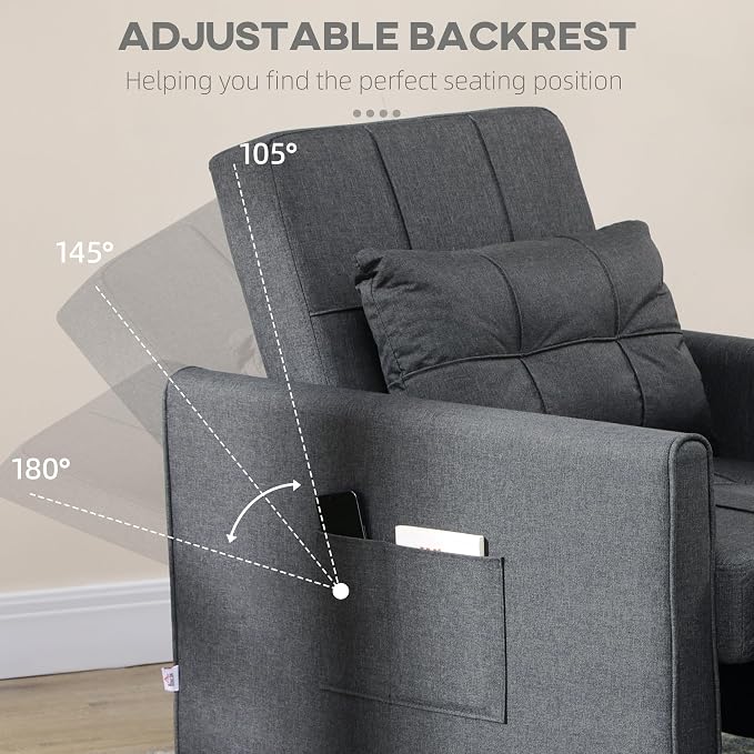 HOMCOM 3-in-1 Convertible Chair Bed Sleeper Chair Single Sofa Bed Gray | Pull - Image 5