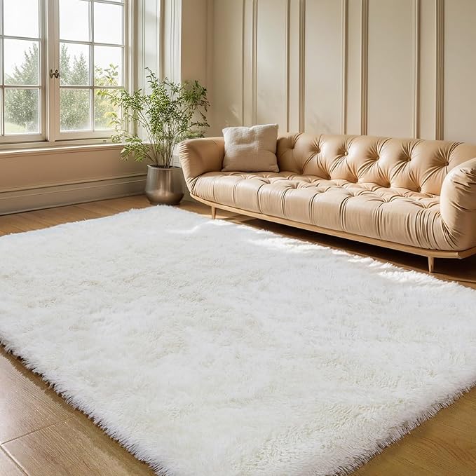 3x5 Cream White Fluffy Shag Rug - Image 7