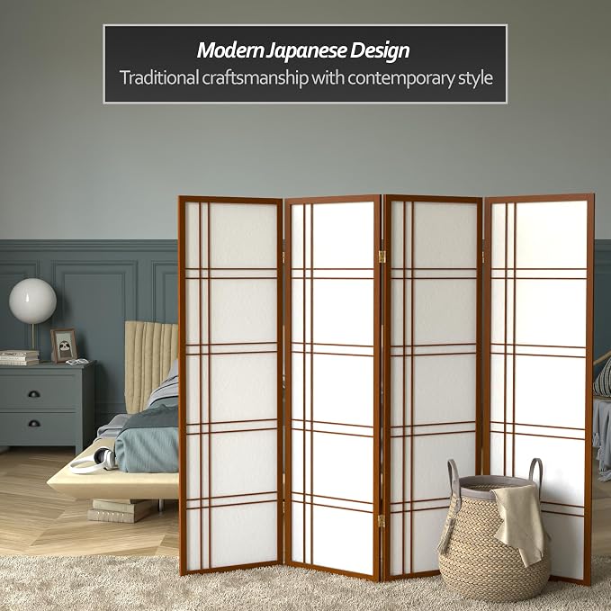 Oriental Furniture 5 ft. Tall Double Cross Shoji Screen - Image 2