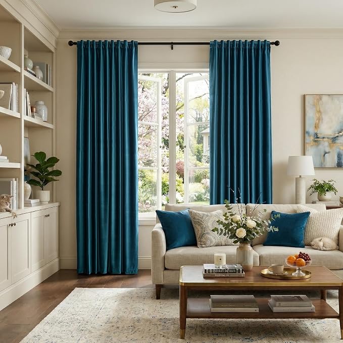Peacock Blue Velvet Curtains 84 inch Long - Image 7