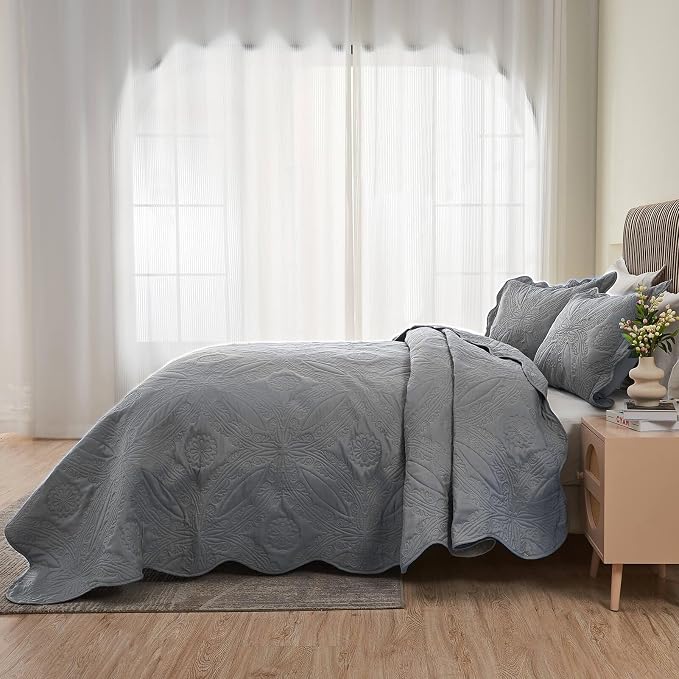 Kingnex Oversized Cal King Bedspreads 120x120 Ultrasonic Quilted Grey | - Image 4