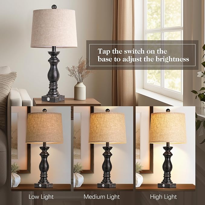 24.5" Table Lamp Set of 2, Rustic Farmhouse Bedside Lamps - Image 3