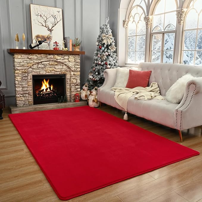 Modern Area Rugs for Bedroom Living Room, 4x6 Red Memory Foam Rug | Thickened - Image 9