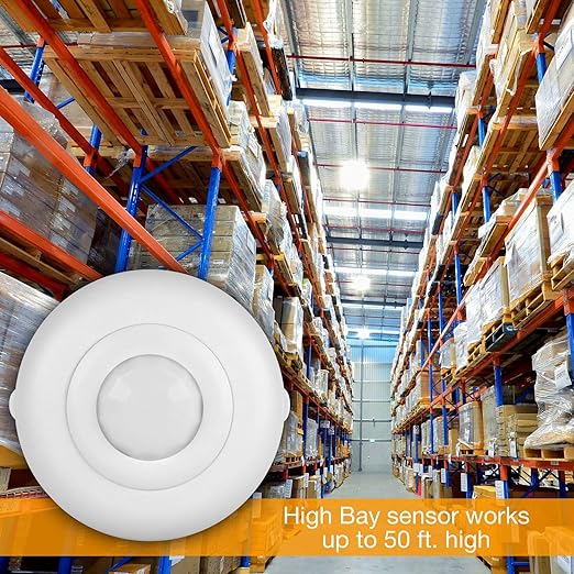 ENERLITES High Bay 360 Degree PIR Line Voltage Ceiling Occupancy Motion Sensor w/Daylight Harvesting Dimming, 1200-2800 sq. ft. Coverage, 120-277VAC, Commercial/Industrial, UL Listed, MPC-50HD, White