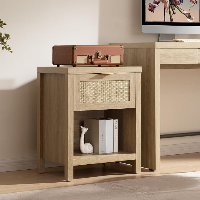 SICOTAS Rattan Nightstand 19.7" Boho Night Stand - Image 7