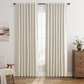 Warm Beige Linen 100% Blackout Curtains 84 Inch Length 2 Panels by Guken