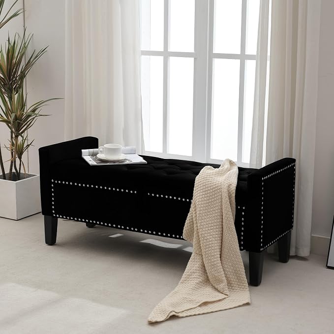 Velvet Storage Ottoman Bench, Modern Entryway Ottoman - Image 9