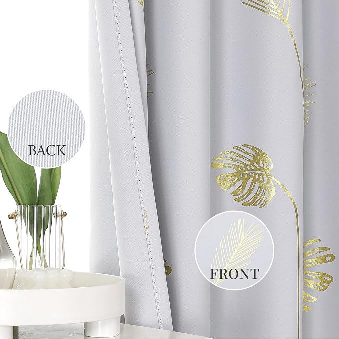 Room Darkening Curtains Greyish White Curtains 72 Inches Long Palm Tree Leaf - Image 3
