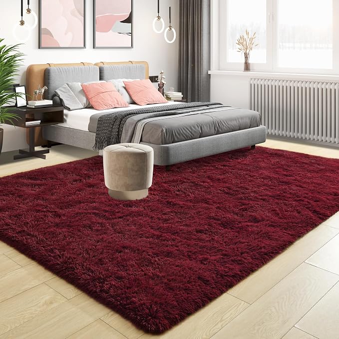 Fluffy Burgundy Rugs for Living Room, 5x8 Dark Red Area Rug for Bedroom - Image 2