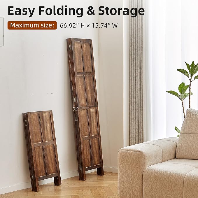 Wood 4 Panel Room Divider, 5.6Ft Detachable Folding Privacy Screen - Image 6