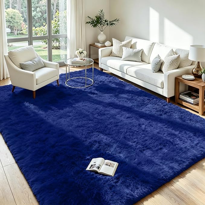 5x8 Fluffy Area Rug for Living Room: Soft Non-Slip Blue Shag Bedroom Carpet | by Oriannal