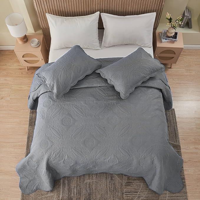 Kingnex Oversized Cal King Bedspreads 120x120 Ultrasonic Quilted Grey | - Image 5