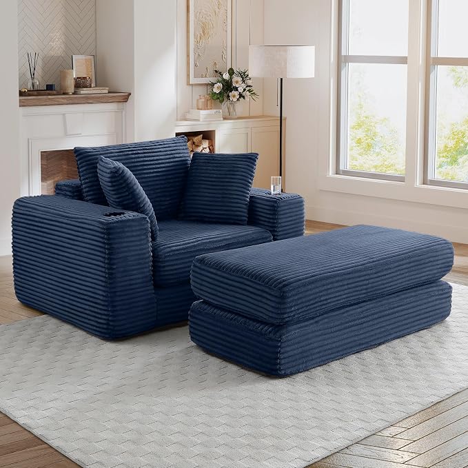Oversized Chaise Lounge Chair Indoor, 52.4"W Corduroy Upholstered Fluffy Comfy - Image 6