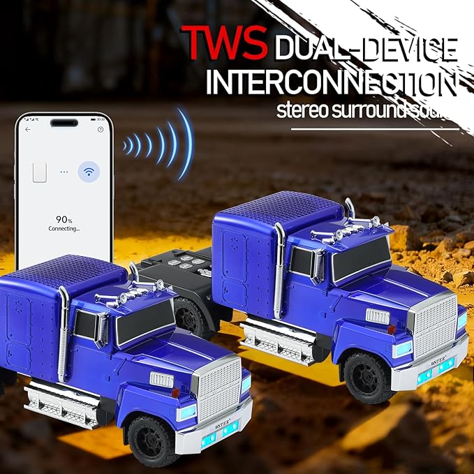 WSTER American Truck Bluetooth Speaker with HD Sound, TWS Pairing, LED Party Light, Operation Panel, Built-in Mic, Portable Car Model Speaker for Parties, Beach, Outdoor Activities (Blue)