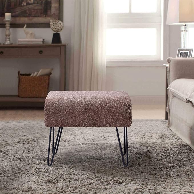 Home Soft Things Jacquard Chenille Ottoman, Babati-Light Brown, Fuzzy Entry Way - Image 5