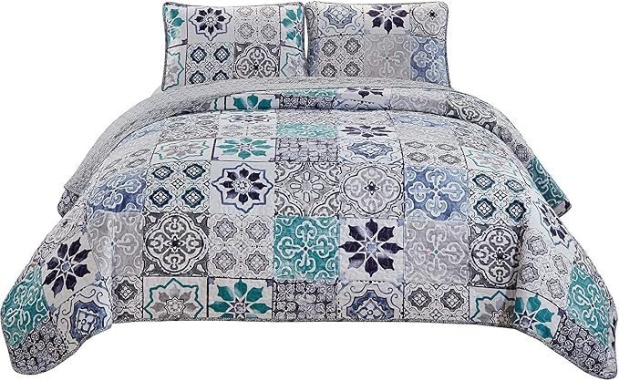 Fancy Linen 3pc Bedspread Quilt Set Over Size Bed Cover New - Image 2