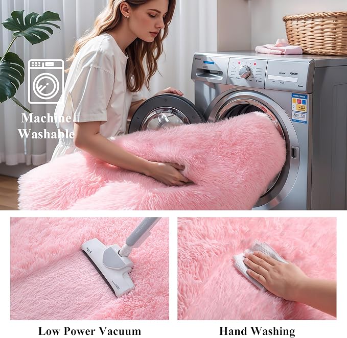 Pink Fluffy 8x10 Large Area Rug, Soft Washable Fuzzy Furry Shag Rug | Cute - Image 5