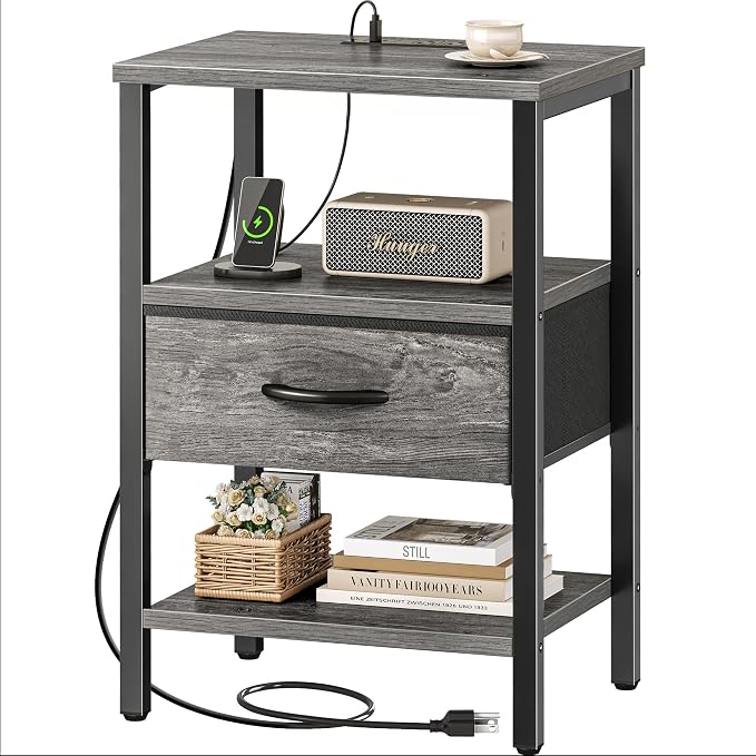 SUPERJARE Nightstand with Charging Station, USB-C Port, Bedside Table | Night by SUPERJARE