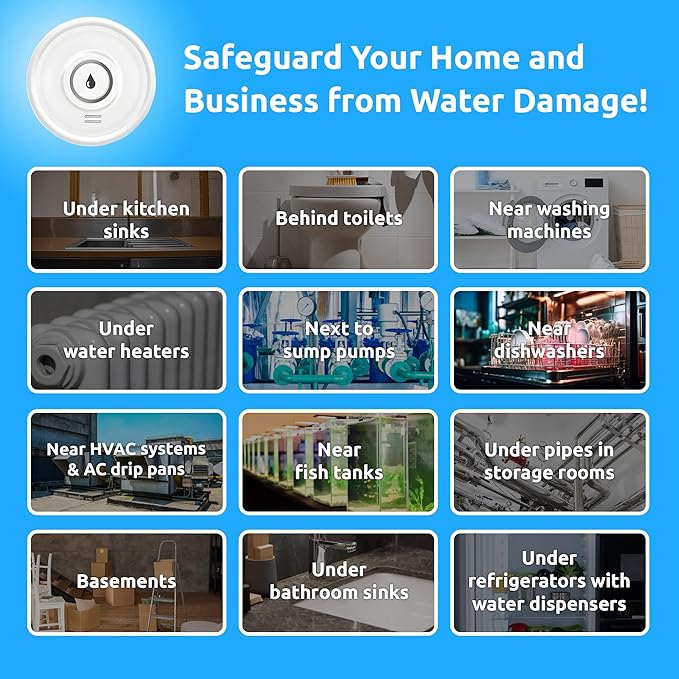 Drip Defender Pro Water Sensor | Wi-Fi Water Leak Detector for Home with 100dB Alarm, High Sensitivity, IP66 Waterproof, Easy Installation, Smart Moisture Alarm for Kitchens, Basements, and Bathrooms