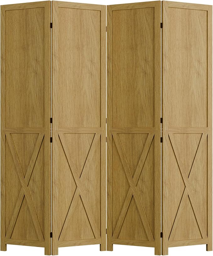 4 Panel Folding Room Divider, Solid Wood Privacy Screen, Freestanding Partition - Image 8