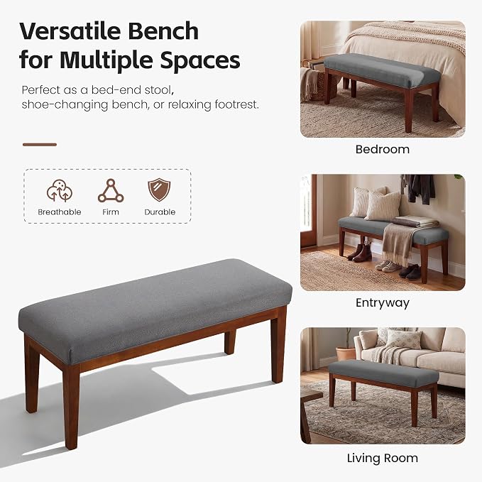 43.5" Upholstered Bedroom Bench, Linen Entryway Bench - Image 6