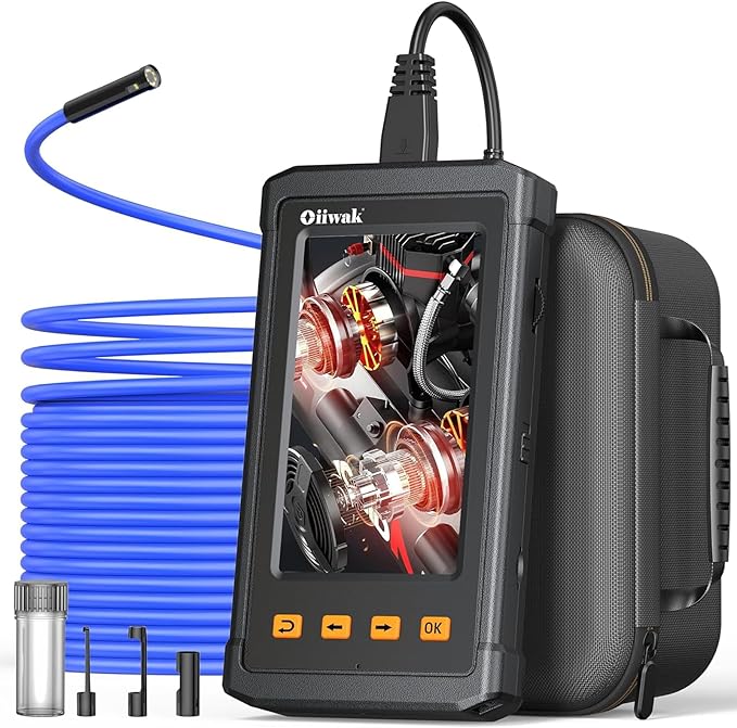 Oiiwak 50 ft Triple Lens Borescope, Drain & Sewer Camera | 4.3" 1080P, IP67, 32GB, Carrying Bag, Accessories | Inscpection Camera for Plumbing, HVAC, Automotive, Wall