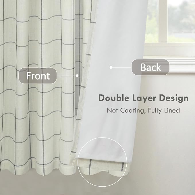 DriftAway 100% Blackout Plaid Linen Curtains 63 Inches Long 2 Panels Black | - Image 5