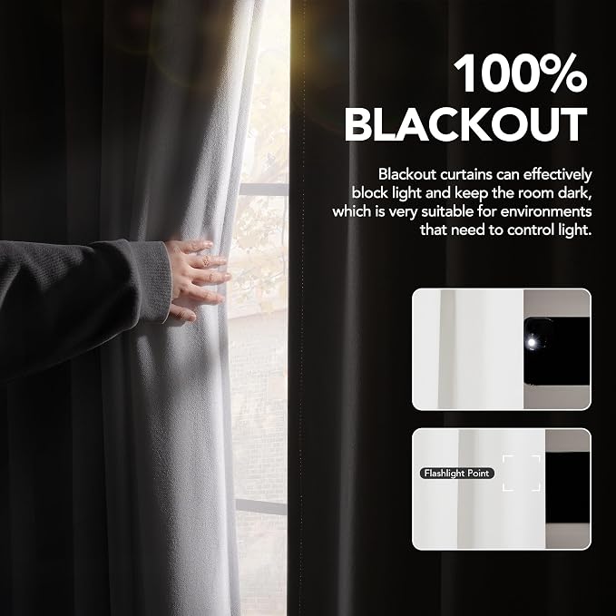 Deconovo 100% Blackout Linen-Blend Curtains 52" x 63" – Thermal Insulated - Image 3