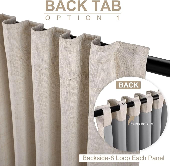Linen Textured Total Blackout Sliding Door Curtains 96 Inches Long, Cream | - Image 3