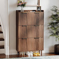 VINGLI Fluted Shoe Storage Cabinet for Entryway with 3 Flip Drawers, Narrow Shoe Organizer with Fluted Panel, Freestanding Wood Hidden Shoe Cabinet for Foyer, Hallway (Dark Walnut, 3 Flip Drawers)