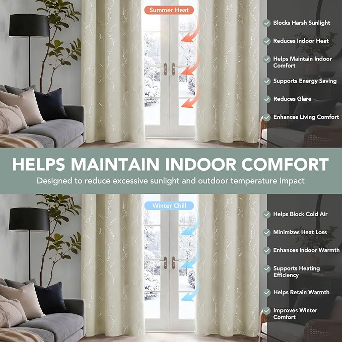 Deconovo 100% Blackout Living Room Curtains 84 Inches Long, Thermal Insulated - Image 6