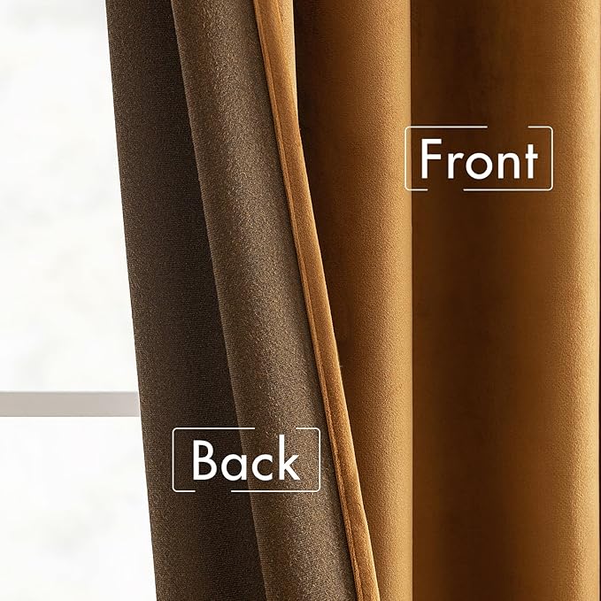 MIULEE Velvet Curtains 52x72 inches 2 Panels Gold Brown Blackout Curtains | - Image 6