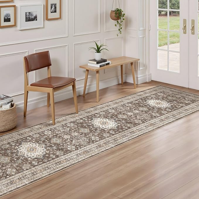 cotiled 2x8 Hallway Runner Rug for Entryway, Non-Slip Vintage, Dark Brown | - Image 2